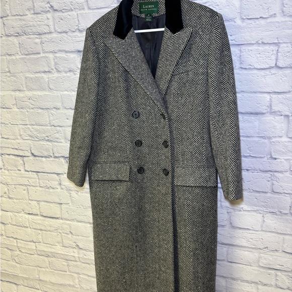 Lauren Ralph Lauren Double Breasted Wool Herringbone Coat Womens 12 Vintage USA - Picture 8 of 13